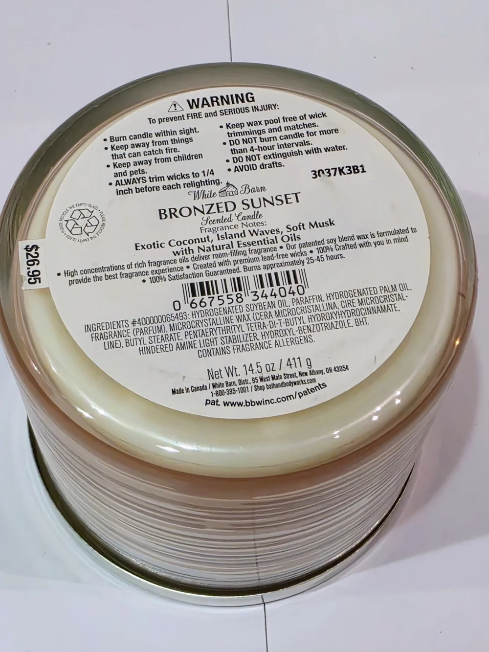 Bath & Body Works BRONZED SUNSET Large 3-Wick Candle 14.5 oz - Picture 5 of 6